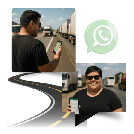 Motoristas profissionais resolvendo a documentação pelo celular, à beira da estrada